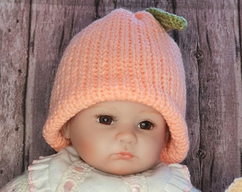 Knitted Peach baby beanie hat