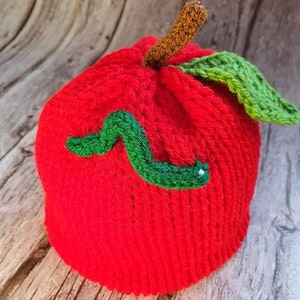 Knitted Apple with Caterpillar baby beanie hat