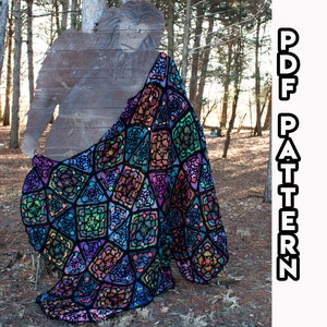 Crochet Pattern Dragon Eye Tessellating Stained Glass Afghan, PDF Crochet Squares and Triangles Pattern, Squares and Triangle Tessellation image 1