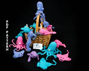 Crochet Pattern Creatures Of The Sea PDF DIGITAL DOWNLOAD, Narwhal Octopus Seahorse Stingray and Manatee Crochet Pattern