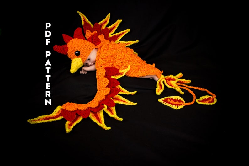 Crochet Pattern Phoenix Baby Photo Prop: The Ultimate Dragon Bird DIGITAL PDF, Phoenix Newborn Photo Prop and Hat Crochet Pattern image 1