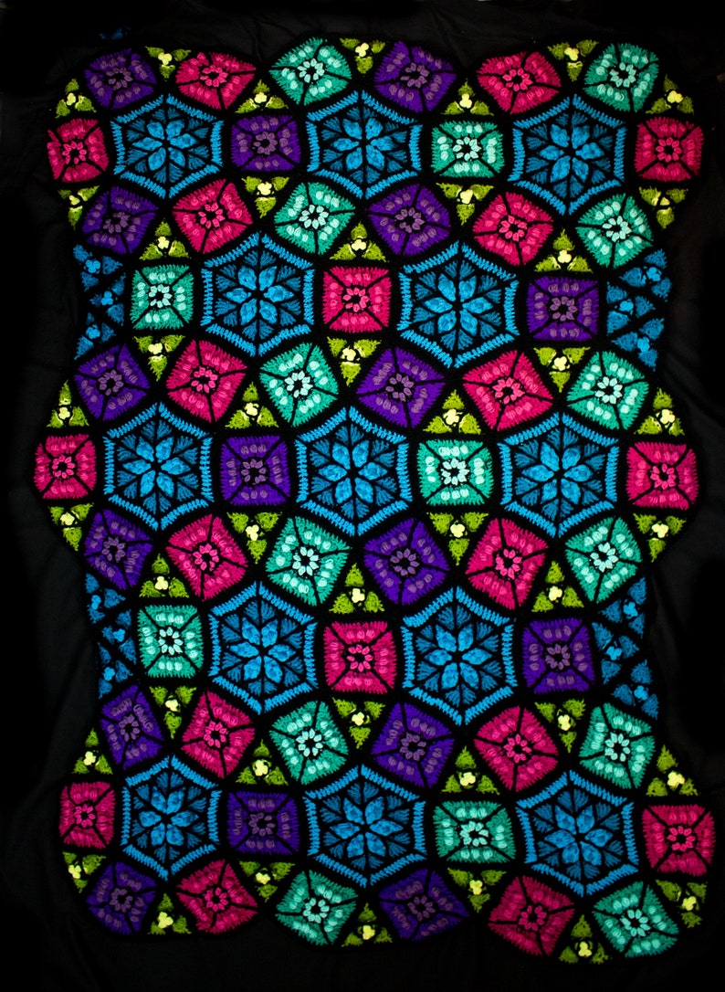 Crochet Pattern Dear Grammy Tessellating Shapes Stained Glass Afghan PDF, Stained Glass Crochet Pattern, Tessellating Shapes Digital File image 2