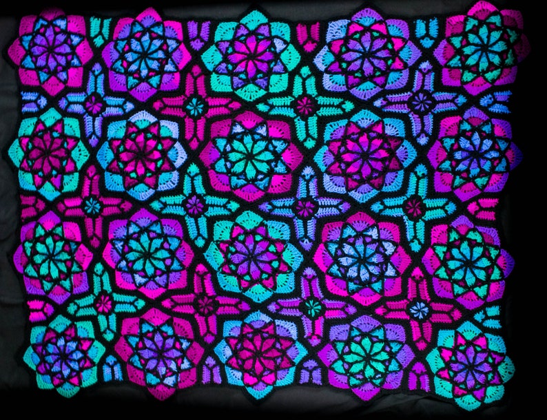 Crochet Pattern A Haunted Hook: Tessellating Stained Glass Crochet Afghan DIGITAL PATTERN ONLY, Cathedral Style Afghan Pattern image 2