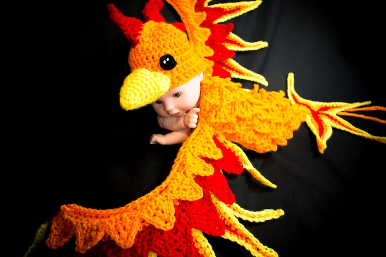 Crochet Pattern Phoenix Baby Photo Prop: The Ultimate Dragon Bird DIGITAL PDF, Phoenix Newborn Photo Prop and Hat Crochet Pattern image 5