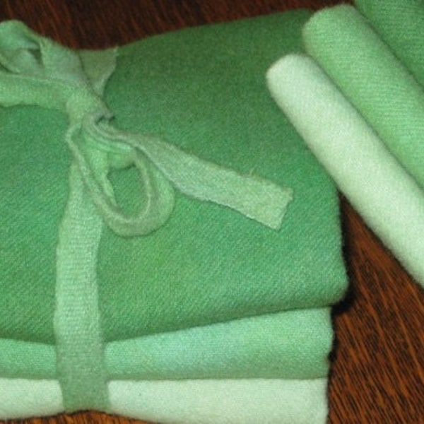 JUNIPER Green  3/8th or 3/4 yard Gradated Bundles.  100% wool hand-dyed fabric.  (Three Fat 1/8th or Fat 1/4 yd pieces per bundle.)