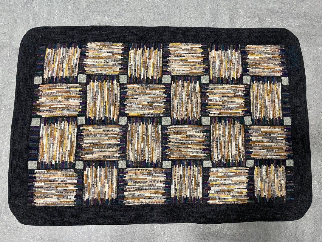 Standing Out Hooked Rug WOVEN ROWS, Large Hand-hooked Rug Made With Up-cycled Wool Strips on a ...