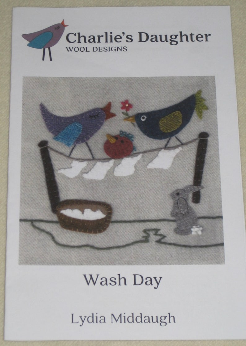 Rug Hooking Needle Punching WASH DAY Wool Applique Charlie/'s Daughter 8 square Applique Pattern for Quilting