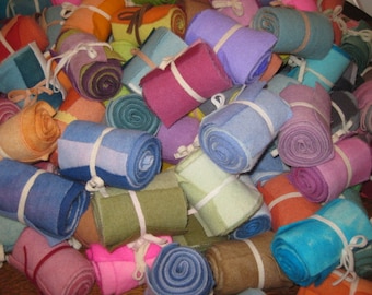 Sale: 6 Mini Bundles (YOU CHOOSE COLORS), Hand-Dyed 100% Wool fabric. (4 strips of wool per bundle)...Please Read!