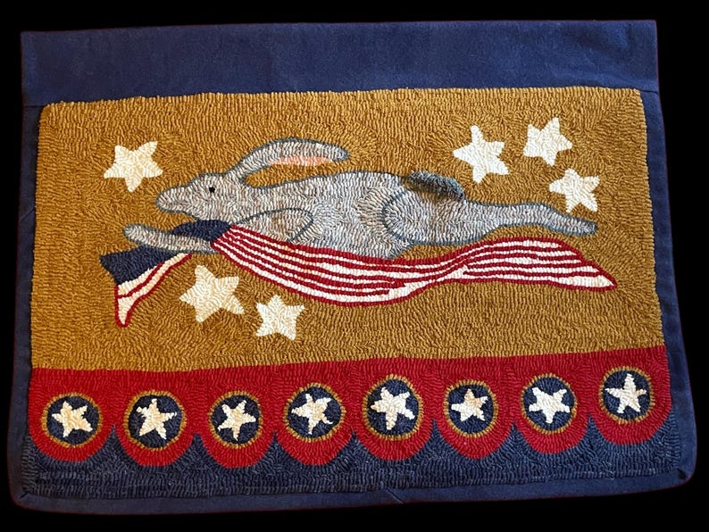 Patriotic Bunny Rabbit Wall Hanging Hand-hooked Rug Made With Wool ...