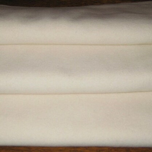 Choose size: Solid Creamy WHITE, Dorr #8120W (Not bright white) 100 Percent Wool fabric, Felted/Fulled