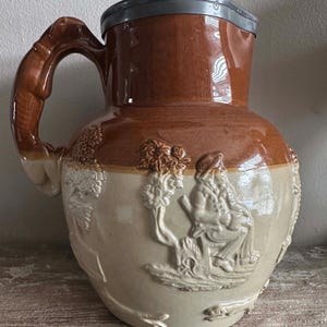 RARE BOURNE Denby stoneware Hunting Jug 1890