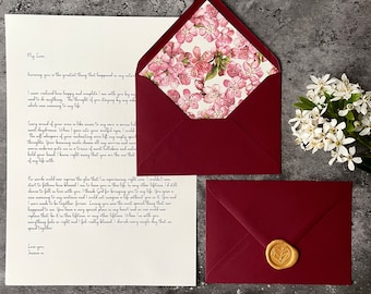 Carta de amor / Flor de cerezo / Regalo personalizado presente / Cera sellada / Tarjeta del Día de la Madre / Aniversario / Votos de boda