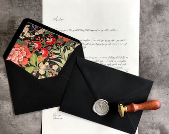 Love Letter | Black | Personalised Gift Present | Wax Sealed | For Boyfriend or Girlfriend | Anniversary | Mother&#39;s Day Card