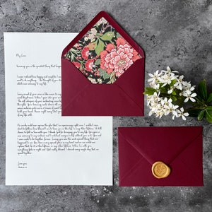 Carta de amor / Flores rojas vintage / Regalo personalizado / Sellado con cera / Para novio o novia / Aniversario / Votos matrimoniales