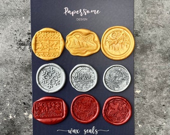 Set of 9 Self Adhesive Wax Seals, Christmas Wax Seal Set, Festive Wax Seals, Multiple Patterns, Perfect for Christmas Cards, Stocking Filler