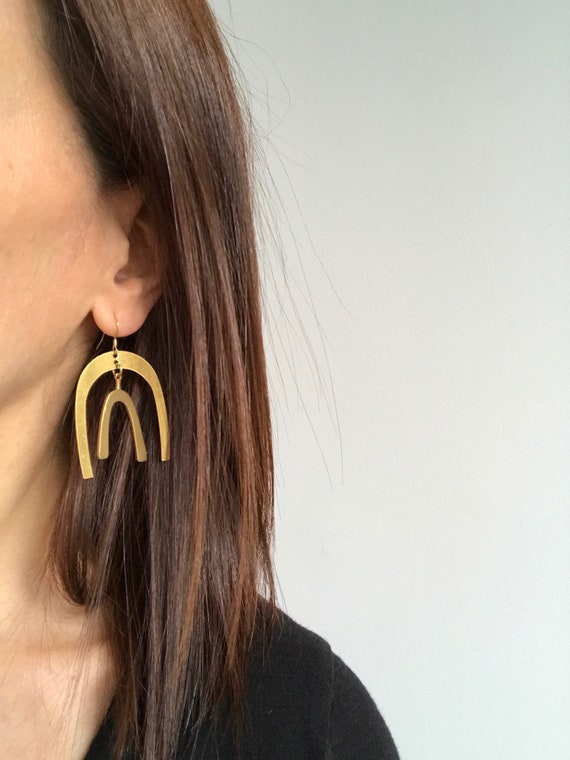 Gold rainbow earrings deals