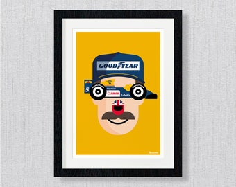 Nigel Mansell Formula 1 Poster Pop Art Wall Art Print Caricature Home Decor