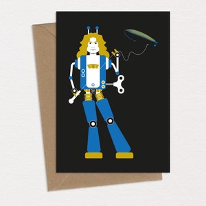 Robot Plant (AKA) Robert Plant Tarjeta de cumpleaños Tarjeta de felicitación Led Zeppelin Tarjeta de cumpleaños Caricatura Pop Art Música Recuerdos