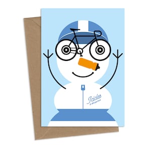 Weihnachtskarte für Radfahrer - Radfahrender Schneemann/Schneefrau
