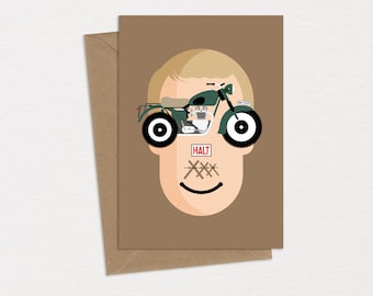 Steve McQueen The Great Escape Birthday Card Greeting Card Caricature Pop Art Movie & TV Memorabilia