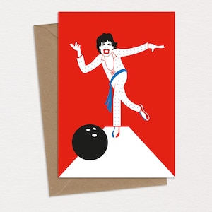 Bowling Stone (también conocido como) Rolling Stones Mick Jagger Tarjeta de cumpleaños Caricatura Pop Art Música Memorabilia