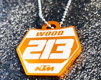 Custom Dirt Bike Number Plate Necklace: Personalized Motocross ATV Pendant