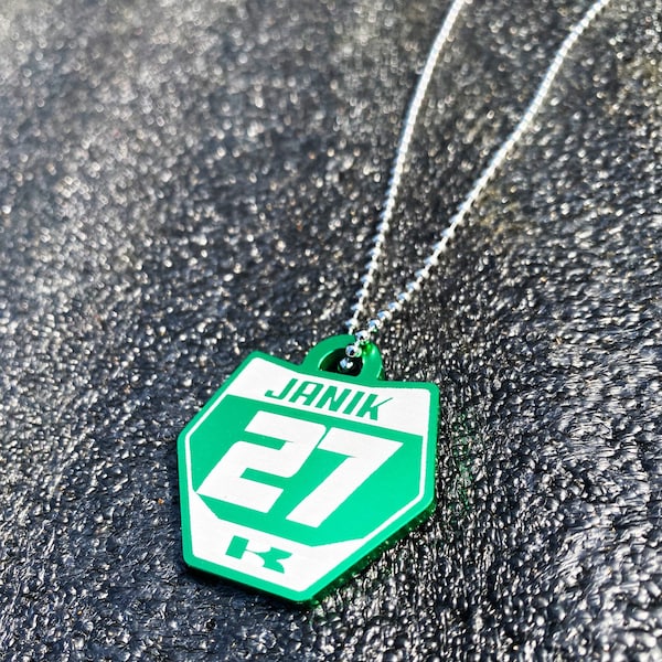 Aluminum Dirt Bike Custom Front Plate Necklace Keychain Team Kawasaki Green Anodized Personalized Motocross Number Name Chain Pendants