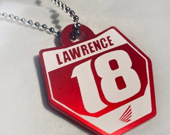 Jett Lawrence Team Honda Motocross Supercross Racing Anodized Aluminum Necklace Keychain Pendant Mens Women or Kids Gift