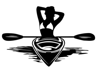 Woman in Bikini Floating Kayak Canoe Downloadable SVG Vector Art File River Summer Fun