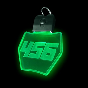 Motocross Motorsports Multicolor Rechargeable Bright LED Numberplate Keychain with Your Personalized Custom MX Number