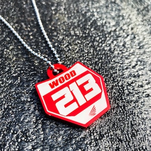 Anodized Aluminum Dirt Bike Number Plate Necklace: Custom Motocross Pendant