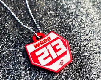 Aluminum Dirt Bike Custom Number Plate Necklace Keychain Team Honda Anodized Red Personalized Motocross Racing Number Name Chain Pendants