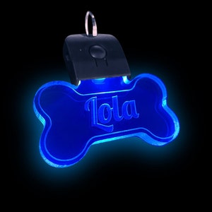 Personalized Custom Rechargeable Bright LED Dog Bone Collar Tag Made with Your Pet&#39;s Name