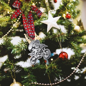 Personalized Motocross Santa Ornament – Custom Dirt Bike Christmas Decoration with Your Numbers