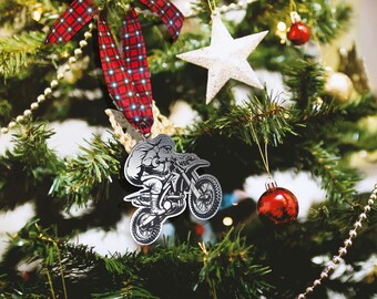 Personalized Motocross Santa Ornament – Custom Dirt Bike Christmas Decoration with Your Numbers