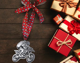 Motocross Santa Ornament - Personalized with Your Number Christmas Decoration for Racing Enthusiasts