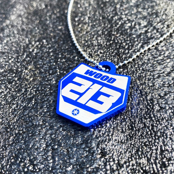 Aluminium Dirt Bike Benutzerdefinierte Nummernschild Halskette Keychain Yahama Eloxiert Blau Personalisierte Motocross Racing Nummer Name mit Kettenanhängern