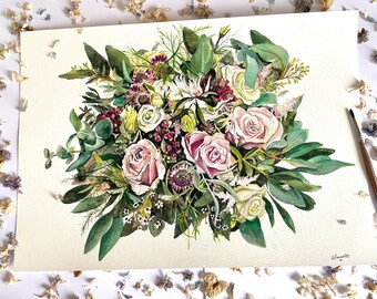 Bouquet preservation, watercolour painting original