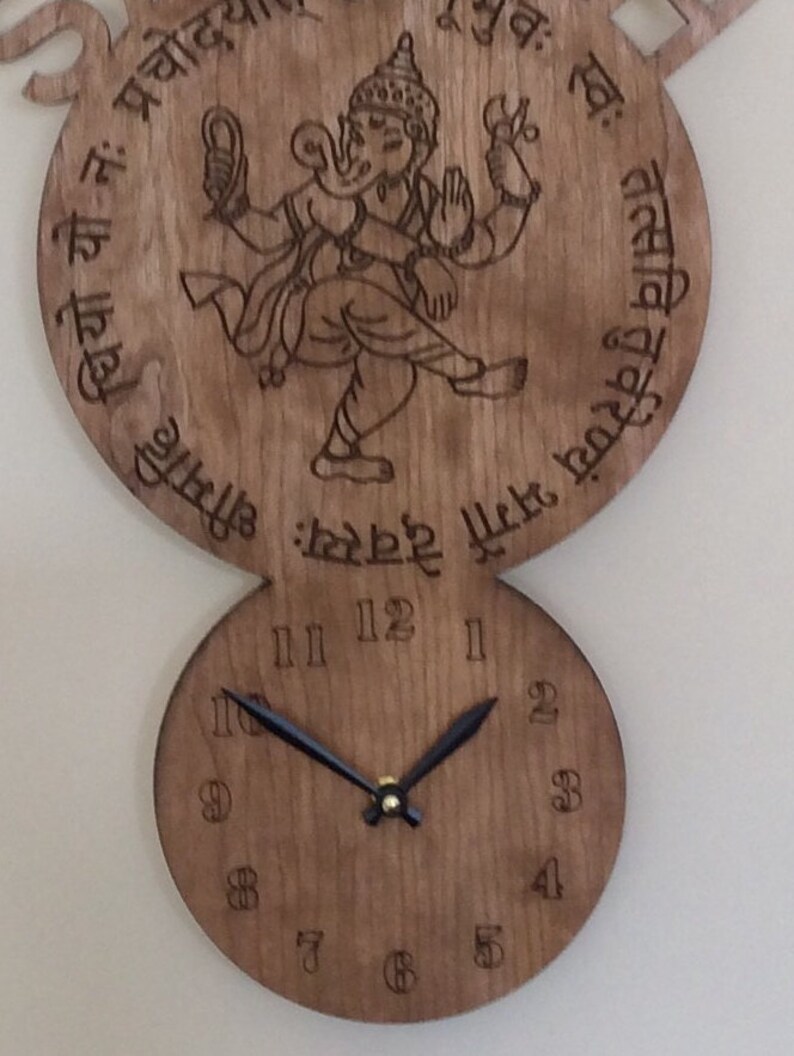 Lord Ganesha wall clock with gayatri mantra large wood wall Etsy