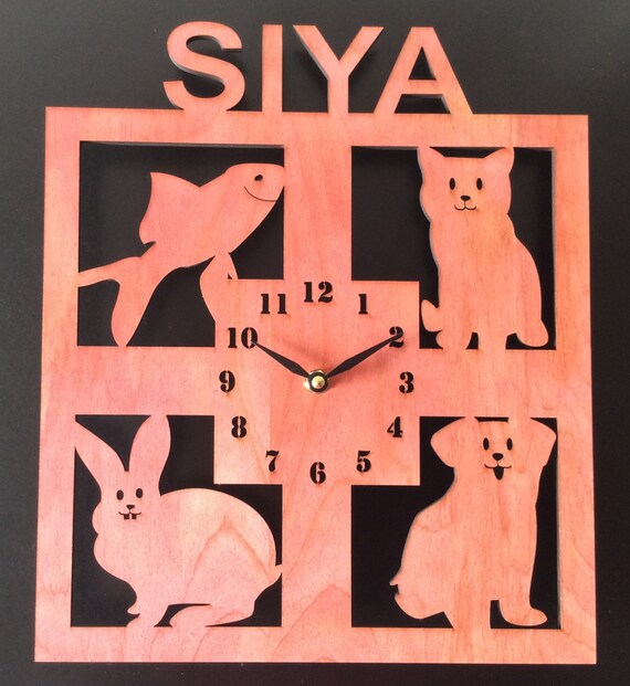 Personalized animal wall clock for kids. Pets clock Etsy