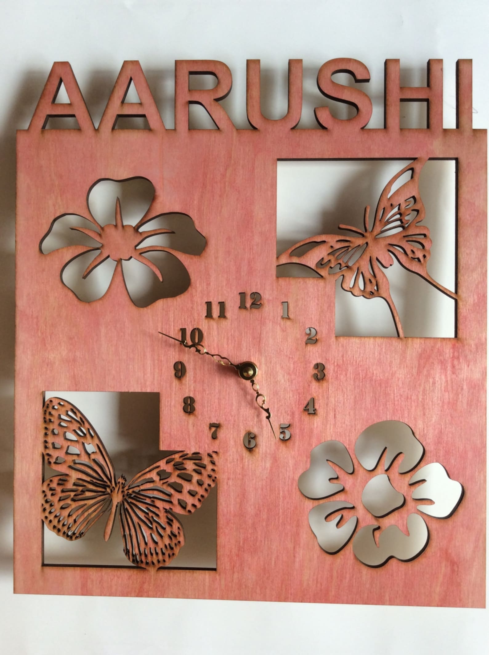 Personalized wall clock for kids with flower and butterflies. Etsy