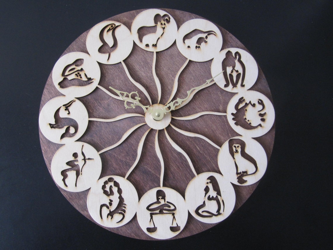 zodiac wall clock wood Etsy
