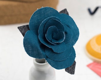Linen Flower for 4th Anniversary Gift - Teal