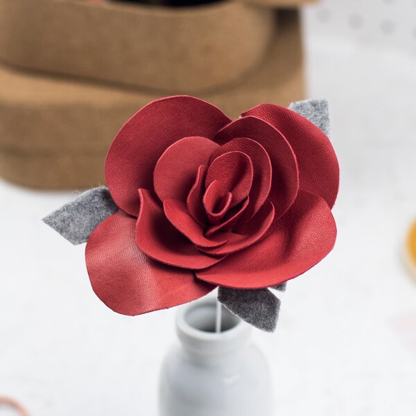 Leather Flower For 3rd Wedding Anniversary - Coral