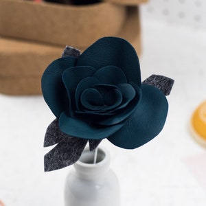 Leather Rose 3rd Wedding Anniversary Gift - Dark Green