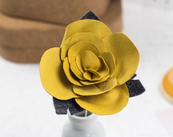 Leather Anniversary Gift Handmade Rose - Yellow