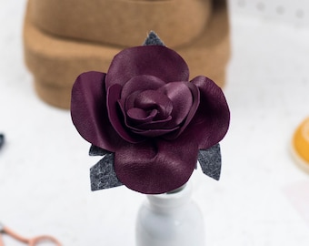 Dark Red Leather Rose For 3rd Anniversary Gift