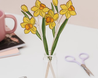Houten narcissen – Milieuvriendelijke lentebloemen, bloemencadeau maart geboorte, bloemenboeket voor altijd, woondecoratie lente