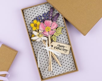 Laser Cut Wooden Wildflower Bouquet, Mother's Day Gift