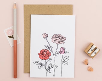 Birth Flower Card for June - Rose Floral Art Card